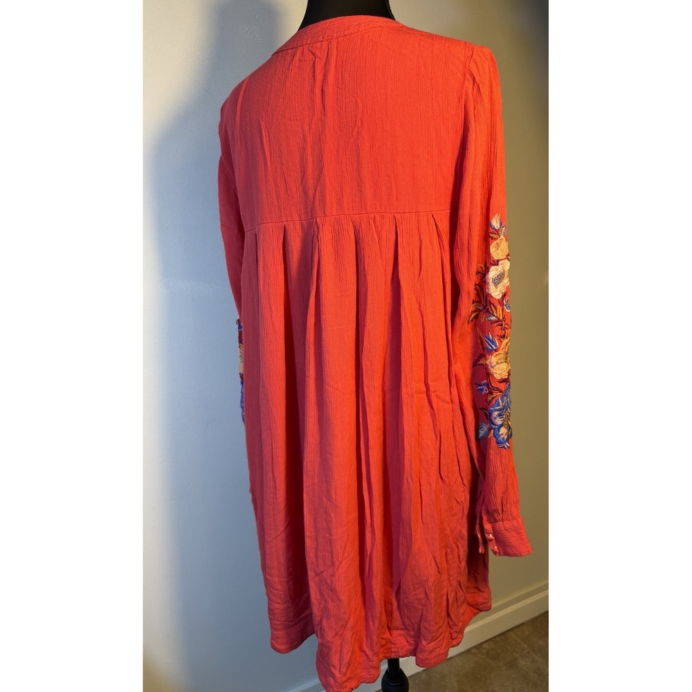 Free People Mia Gauze Floral‎ Embroidered Long Sleeve Mini Dress Size XS Red - Picture 5 of 11